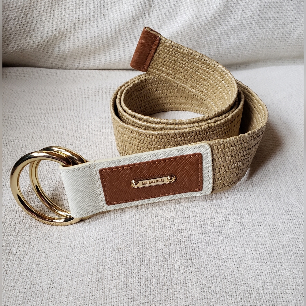 Michael Michael Kors stretch poly straw and leather belt XL